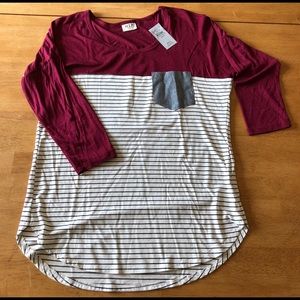 H.I.P Women’s 3/4 sleeve striped shirt. Size Large